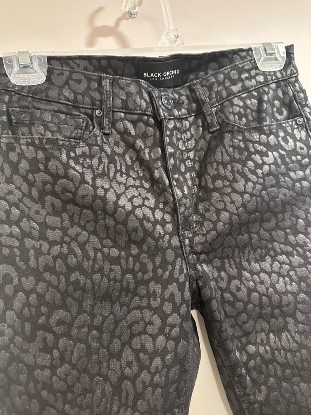 Black Orchid Gisele HighRise Super Skinny Black Leopard ShinyGray Textured Jeans - Picture 5 of 16